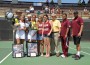 Seniors Vivian Polak (left) and Monica Winkel (right) are presented with flowers, balloons and a picture representation of their careers at ULM during the tennis team's senior day at Heard Stadium.
