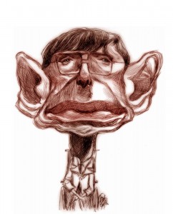 Ron Coddington's color caricature of nuclear physicist Stephen Hawking.