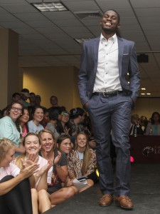 Andre Brown walks the runway modeling business clothing for seven different business events in the Career Connections' Style Show. Photos by Emerald Harris/ULM Photo Services